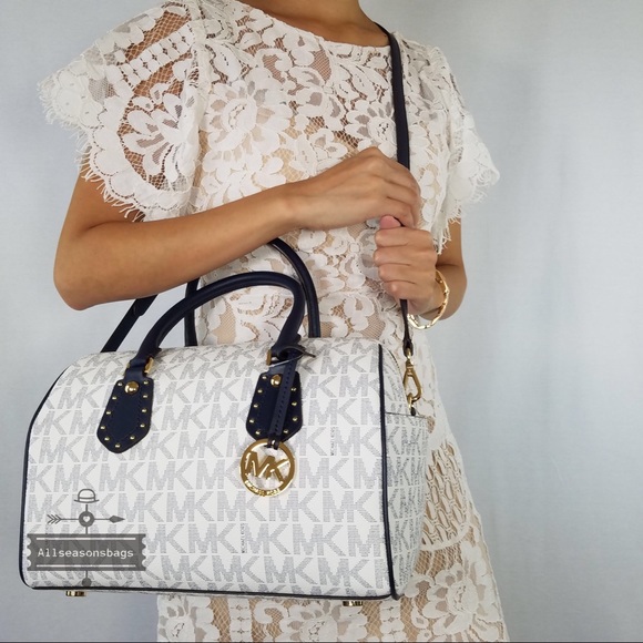 Michael Kors Medium Aria Satchel navy Vanilla Bag - Picture 4 of 8